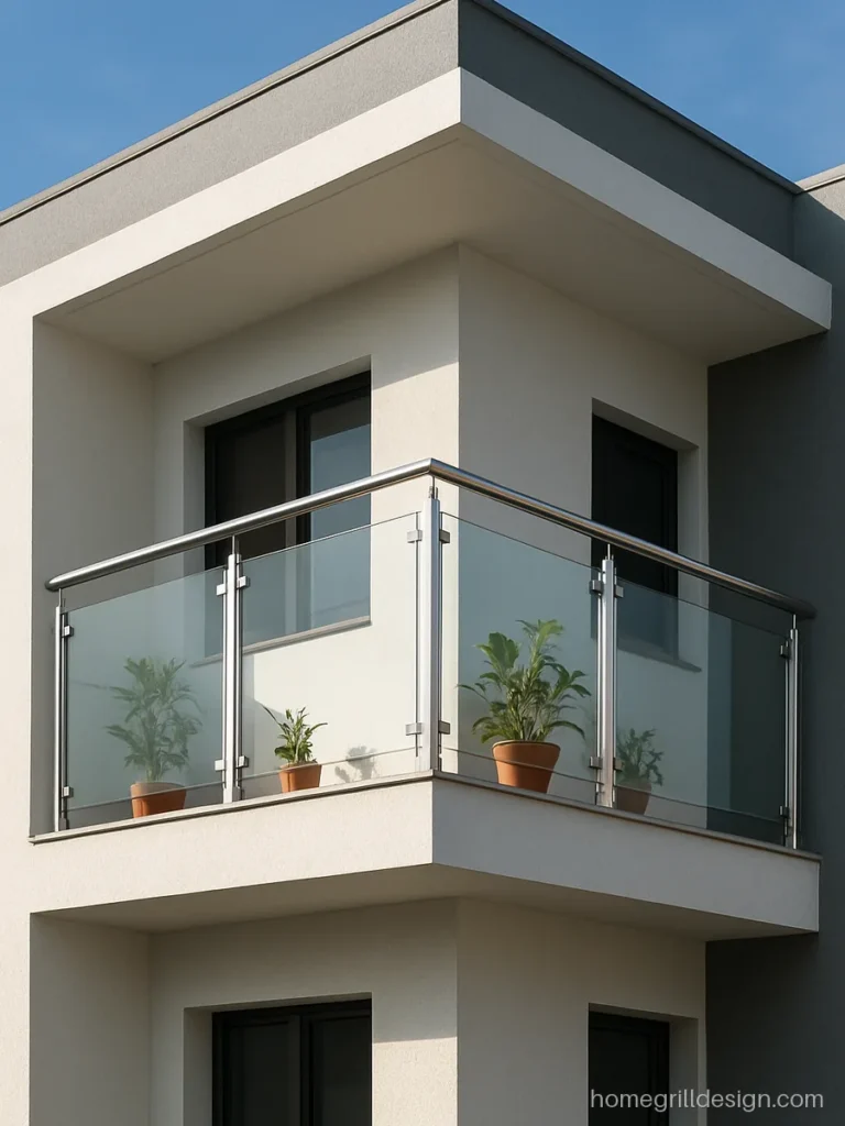 Corner balcony design with L shaped slab and glass railing