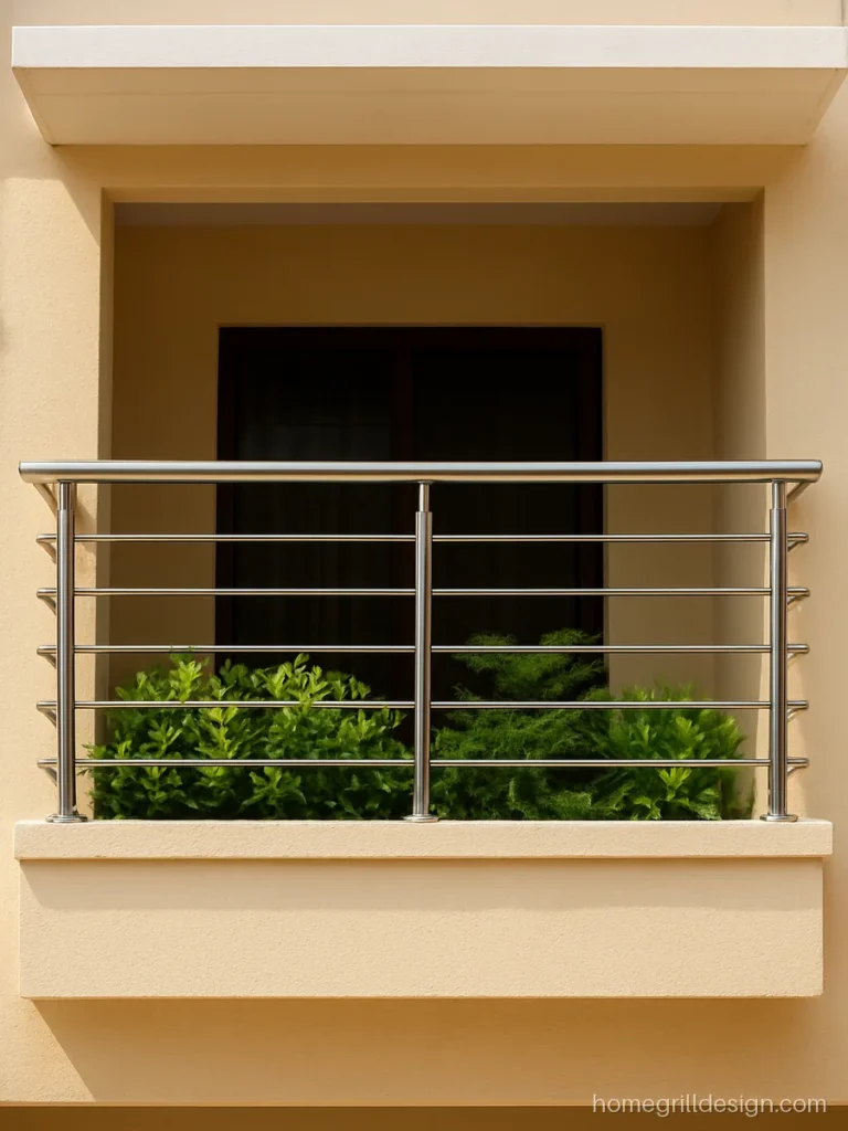 First floor balcony design with built in planter ledge and SS railing