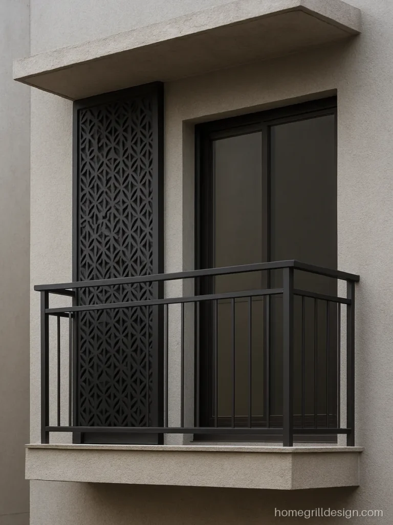 Front balcony design for home with CNC jaali screen and chajja