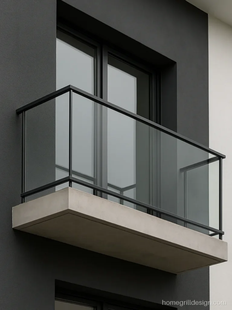 Modern balcony design with floating slab and thin black handrail
