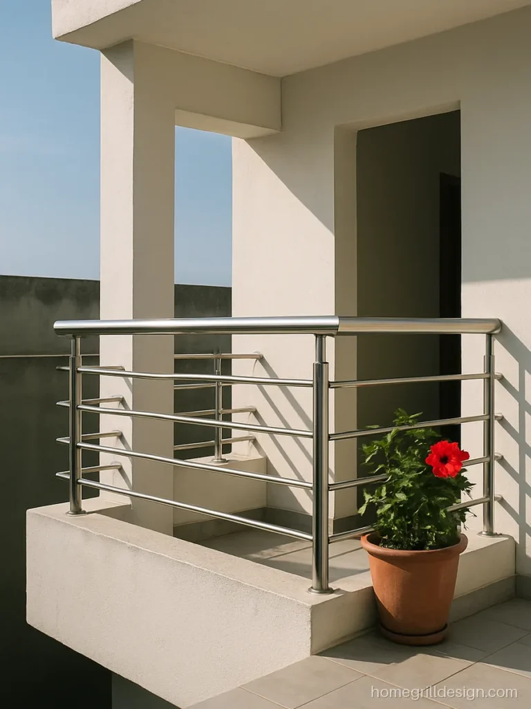 Open balcony design with modern steel railing on the second floor
