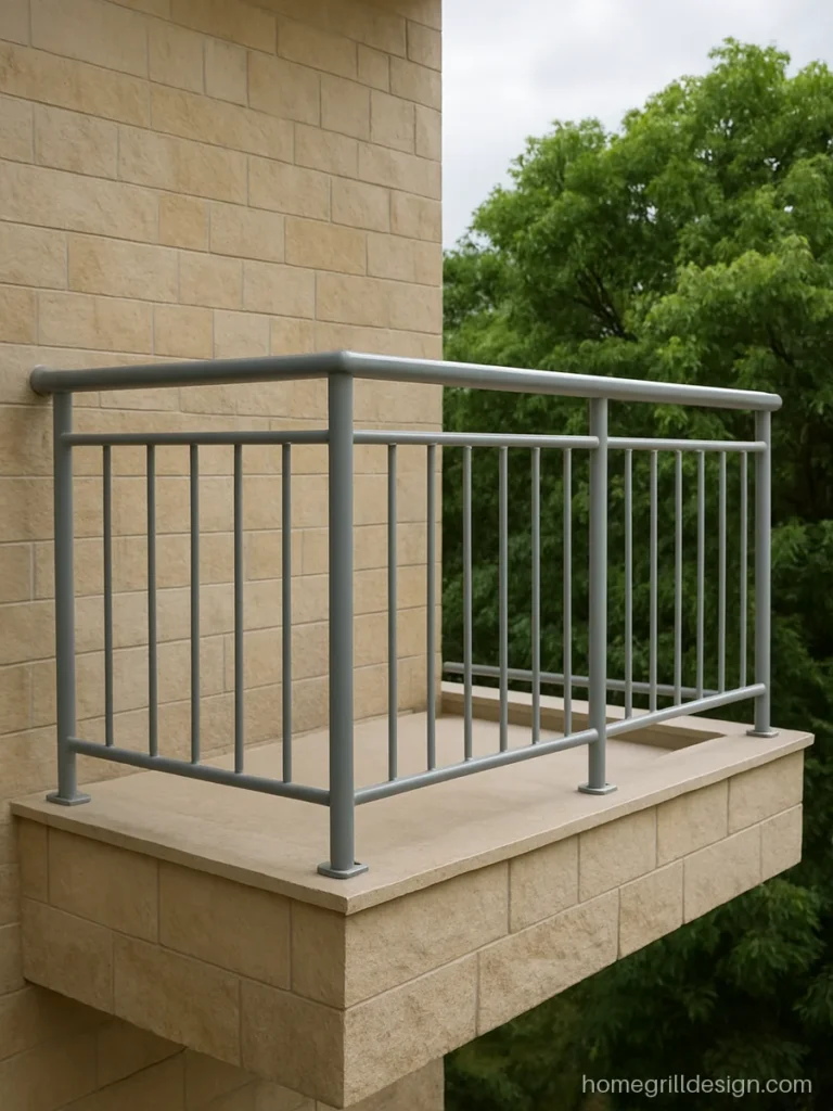 Half height balcony grill in grey MS pipe on an independent house