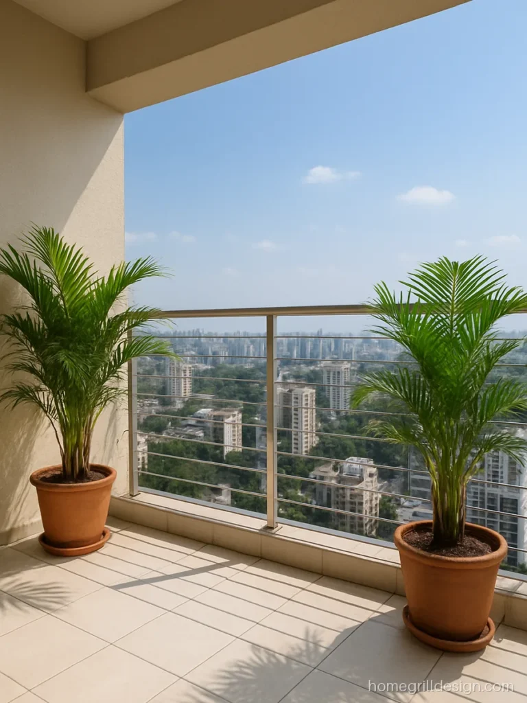 Invisible balcony safety grill with thin SS cables on a high rise flat