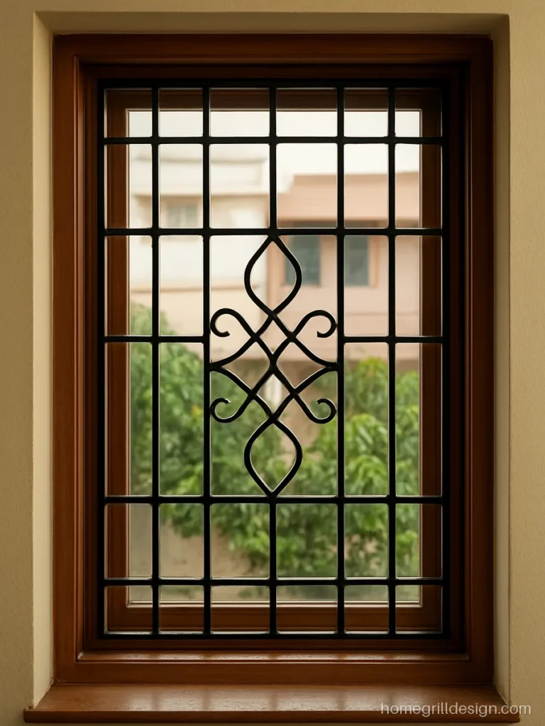 Black and gold grill colour combination with thin gold lines on a living room window