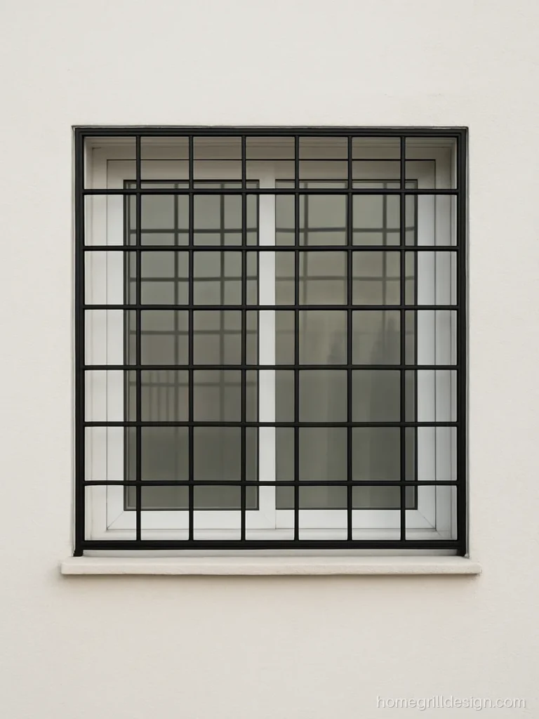 Matt black grill colour on a box pattern against a plain white bedroom wall