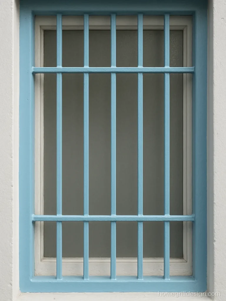 Close-up of window grill spacing with bars set about 100 mm apart