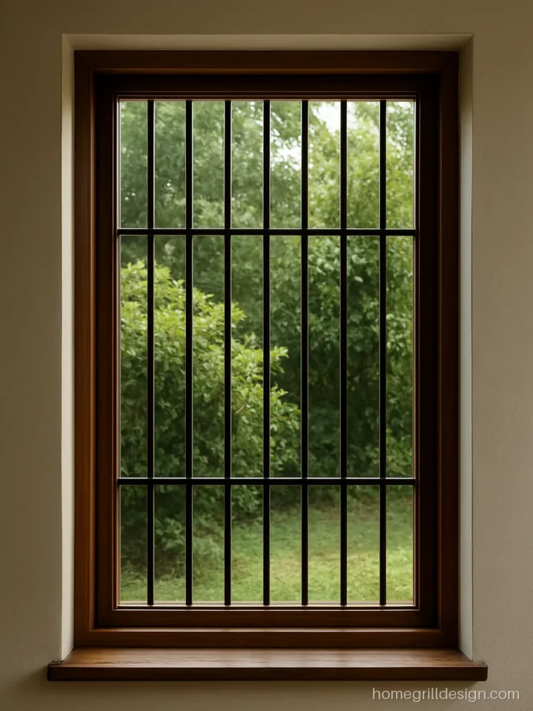 Modern wood window design with glass in a teak frame and one large clear pane