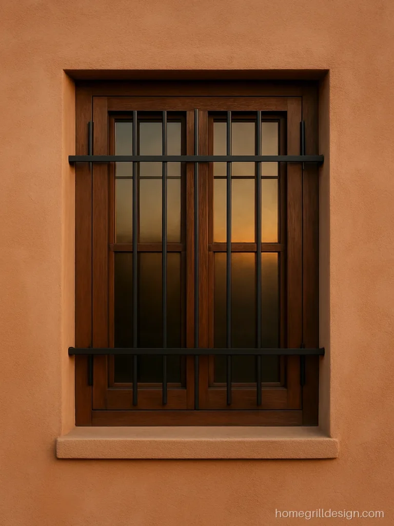 House window glass design with wood sliding shutters and bronze tinted glass