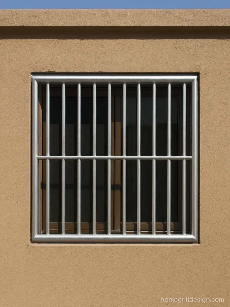 GI pipe grill design in silver paint on a terrace room window