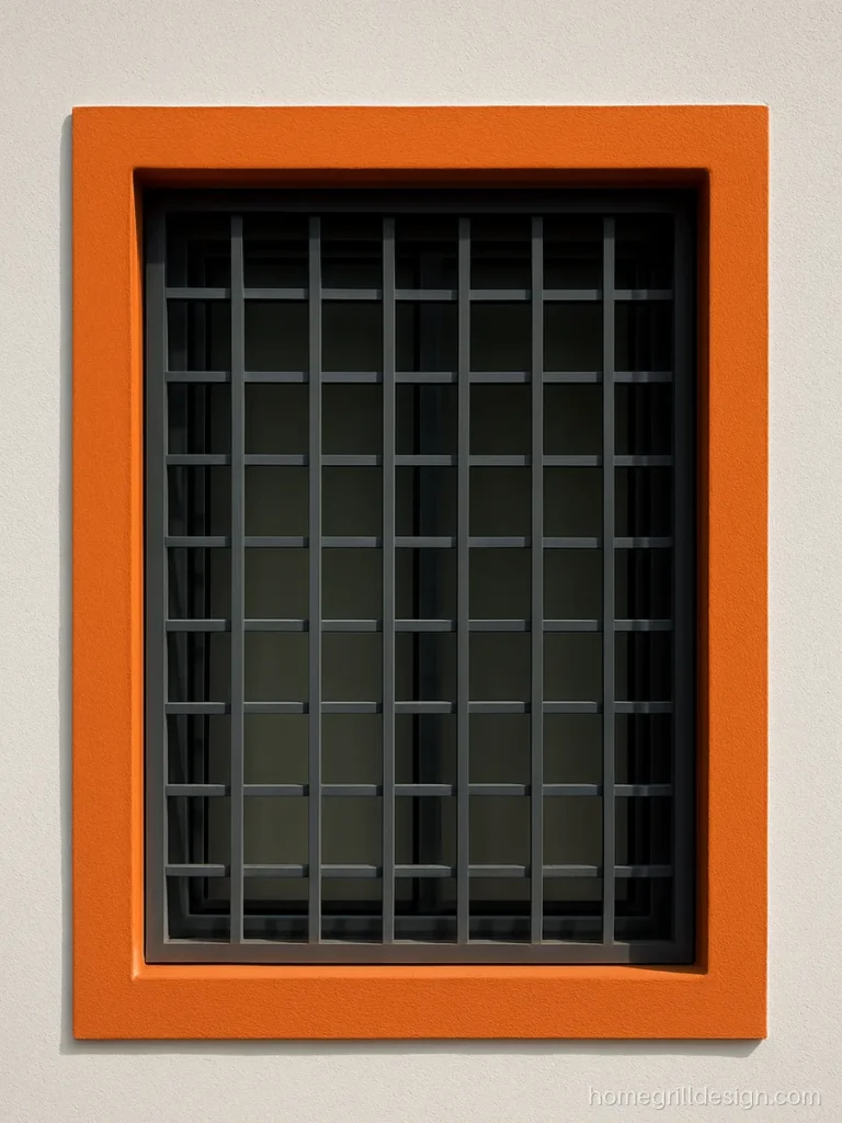 MS grill design in grey with an orange outer frame on a white house