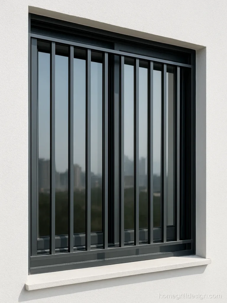 Modern aluminium window grill design in anthracite grey on a flat