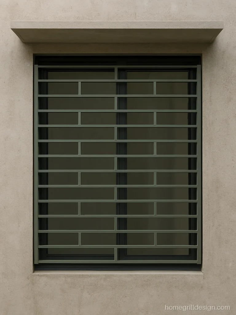 Stylish window grill design new style with stretched boxes in olive