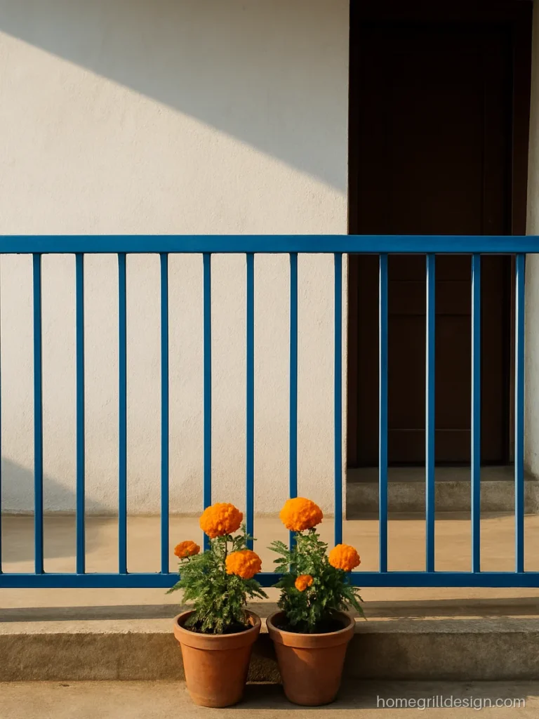 Simple railing design in blue MS flat bars