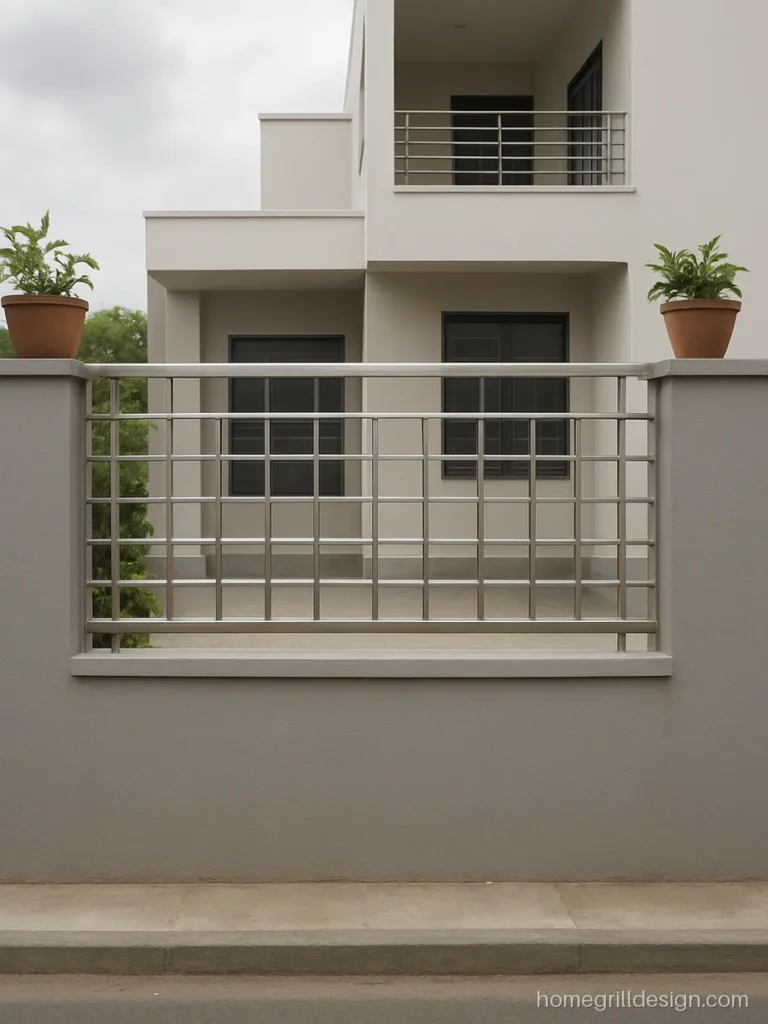 Steel jangla design with SS square pipes on a grey boundary wall
