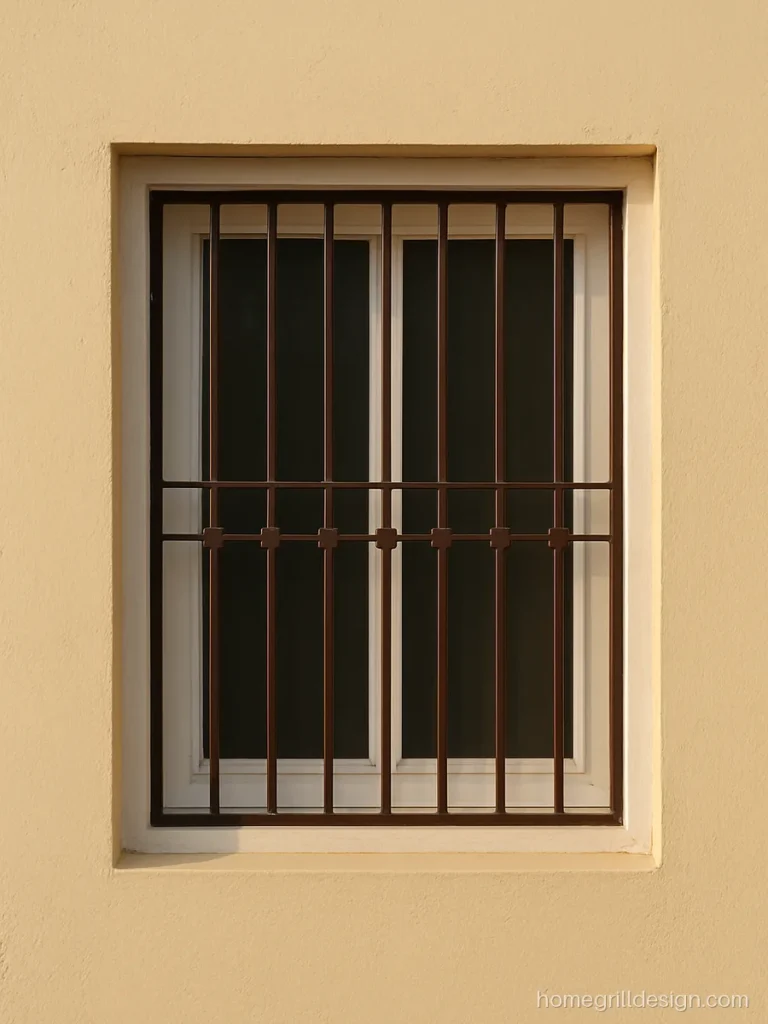 Simple house grill design with a row of small square boxes in brown
