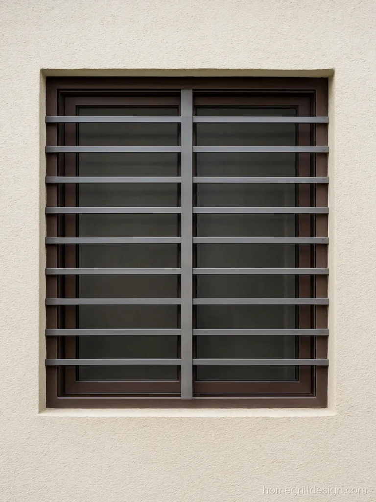 Normal grill design with horizontal flat strips in mid grey on a hall window