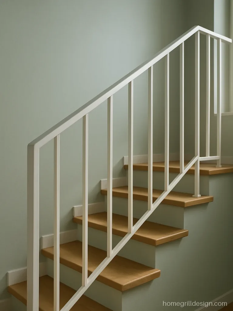 Modern stair grill with white flat bars in a zigzag line