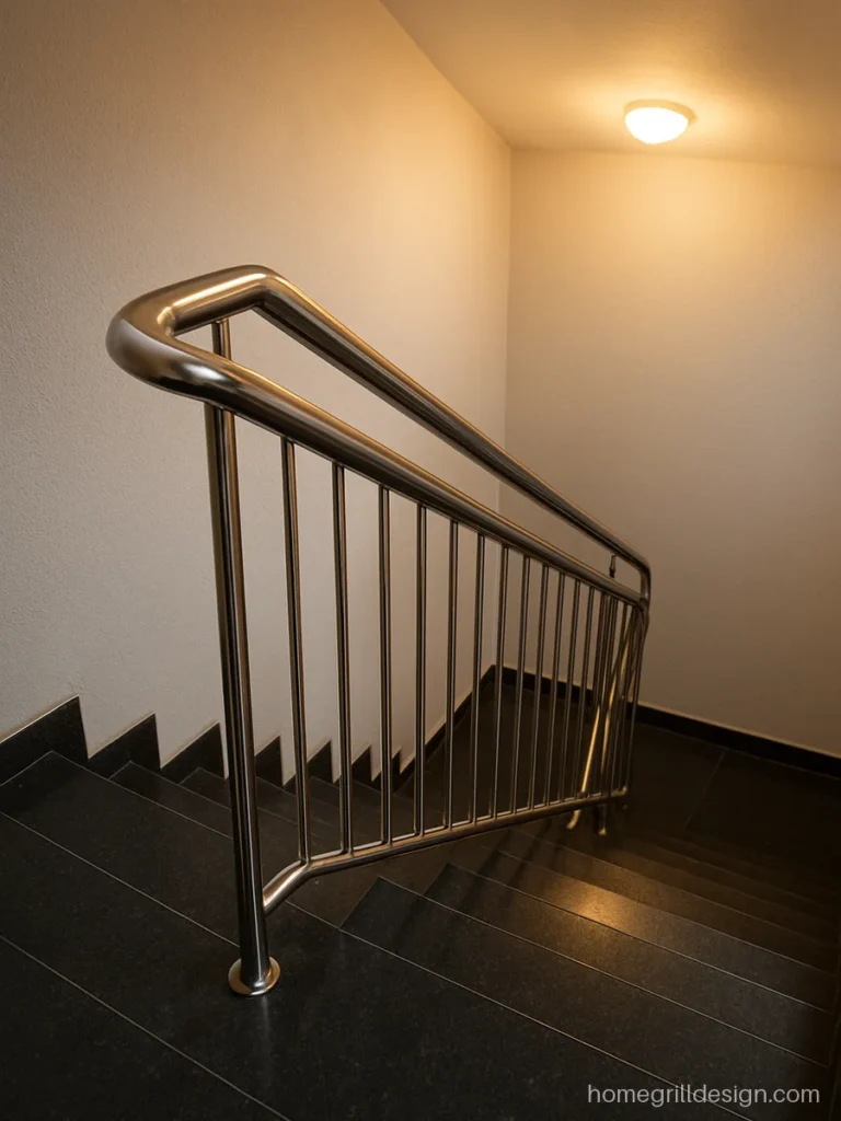 Stair grill design steel with mirror pipe and thin vertical rods