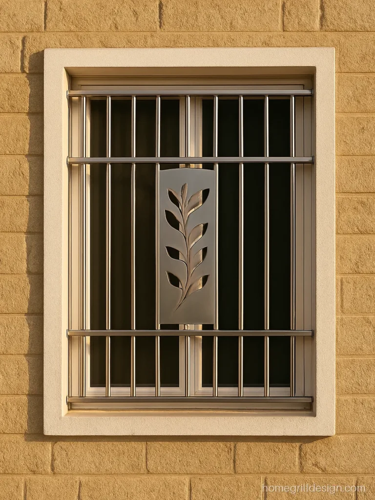 Front steel grill design with a laser cut leaf panel in the middle of the window