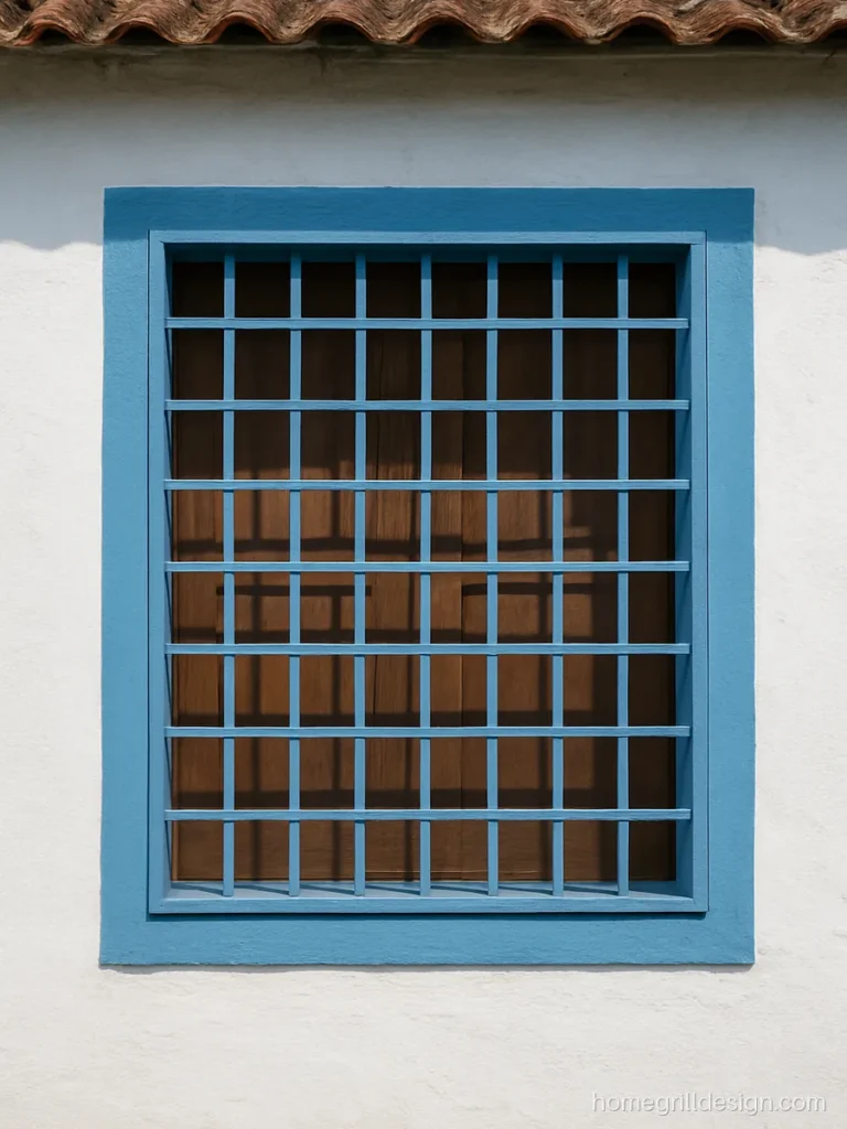 Simple house window grill design with a box grid and plain border