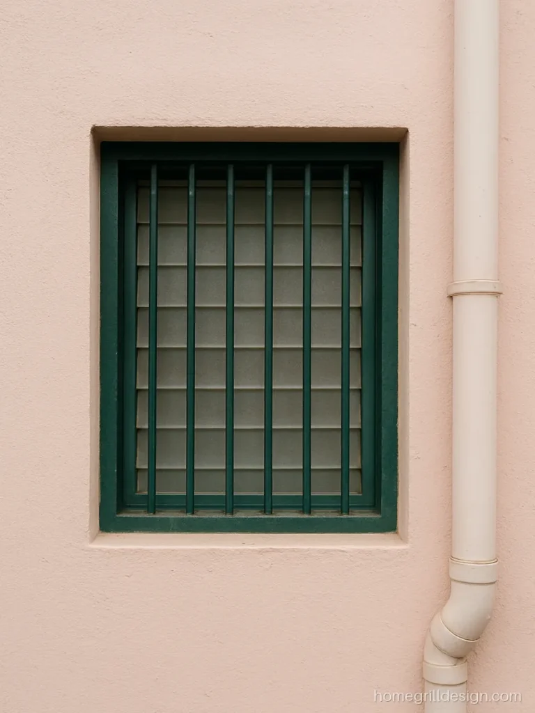 Grill design for small window of a toilet in green GI pipes