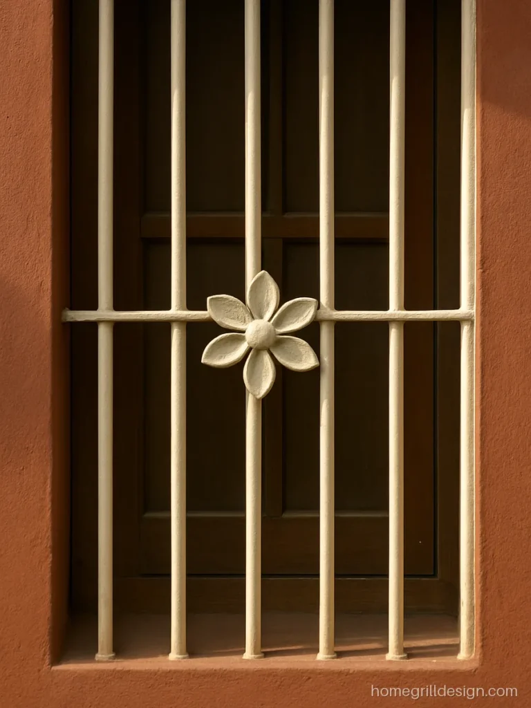 Window grill flower design with one centre flower in ivory paint