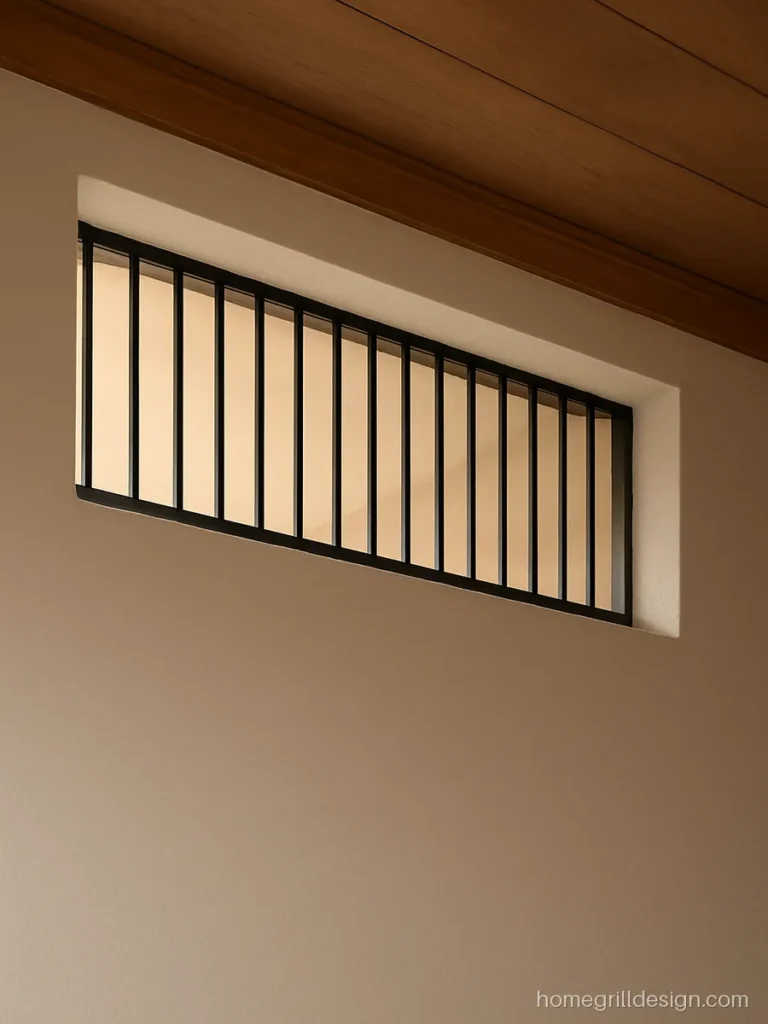 Black ventilation grill in a long slim strip on a modern living room wall