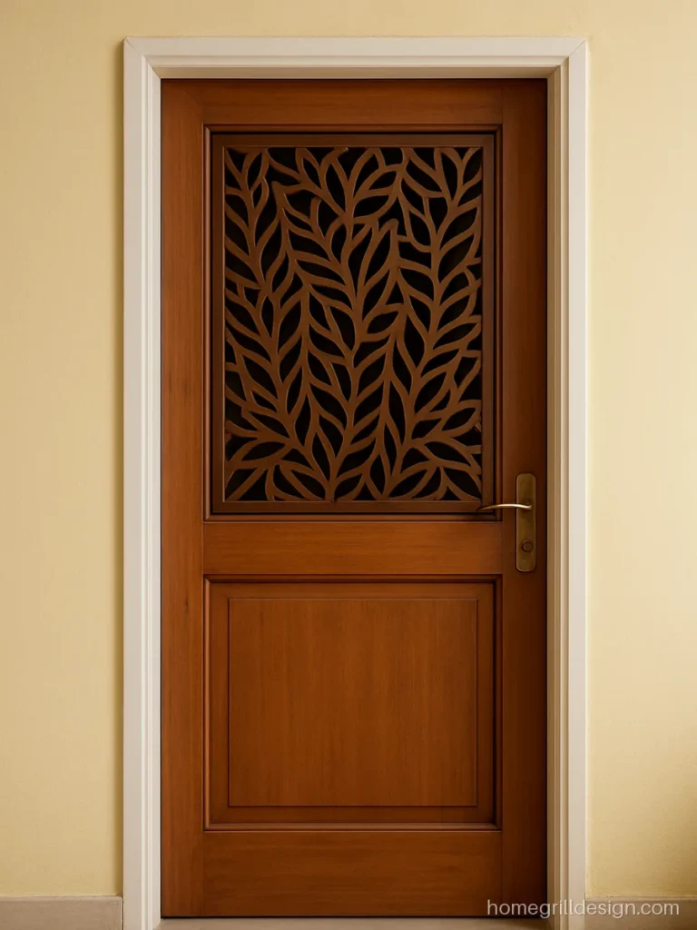 Door with ventilation design showing a laser cut jali grill panel in the top
