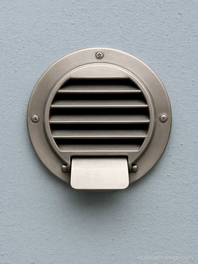 Air ventilation grill plate for a kitchen chimney duct on an outside wall
