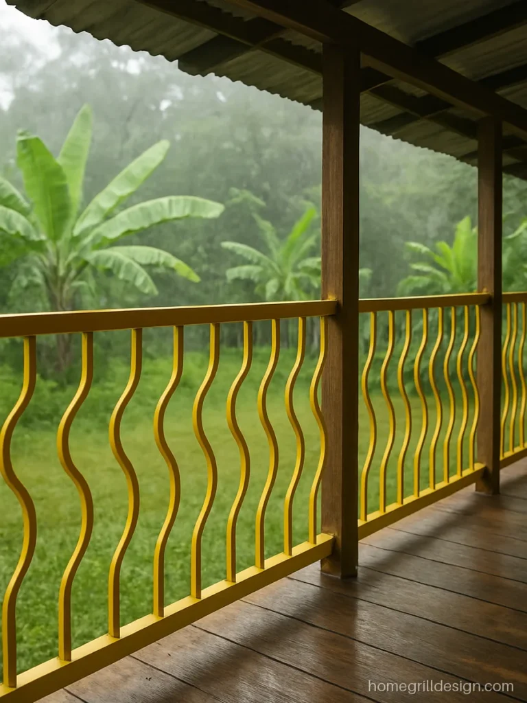 Baranda design for Assam type home with yellow wave pattern MS grill