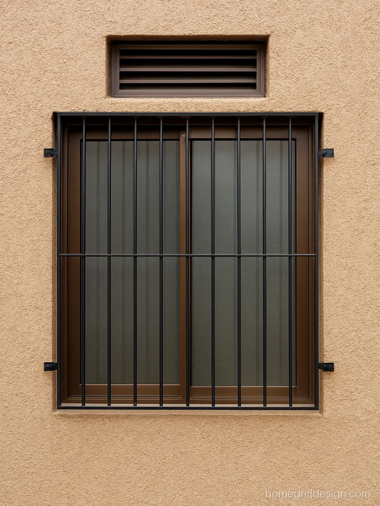 Simple khidki design with a fixed ventilator on top in a master bedroom