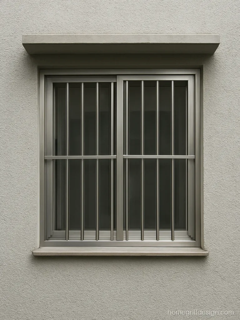 House steel window design with satin stainless frame and sliding glass shutters