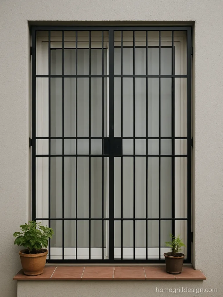 Full height safety grill on a French window with a middle openable door
