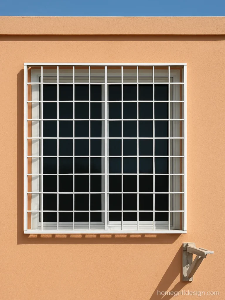 Sliding window grill design in white powder coated aluminium with box pattern